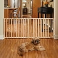 thumbnail image 1 of Midwest Home for Pets Wooden Gate for Dogs & Cats, Extra-Wide, Portable, Expands from 50" - 94" inches, Neutral Wood, Brown, 24" Tall, 1 of 6
