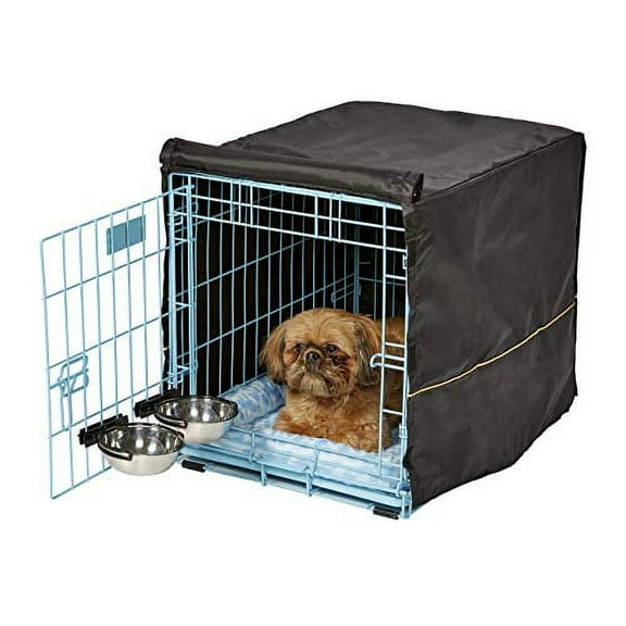 Midwest Homes for Pets iCrate Single Door Bundle Includes Cover and Bed and Bowls - Blue