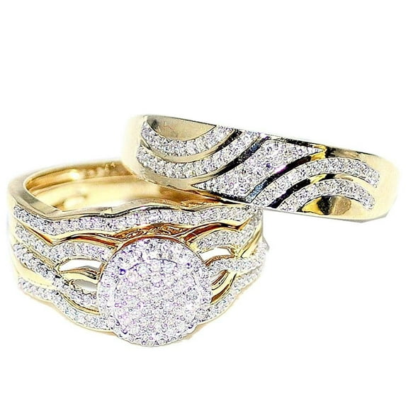Midwest Jewellery 1/2cttw Trio Rings Set His And Her Rings 10K Yellow Gold 17mm Wide (I/j Color 0.5cttw)