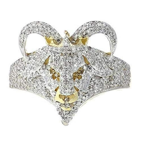 Midwest Jewellery 10K Gold Mens Diamond Ring Goat Ring Mens Fashion Ring with Diamond 0.85ctw (10)