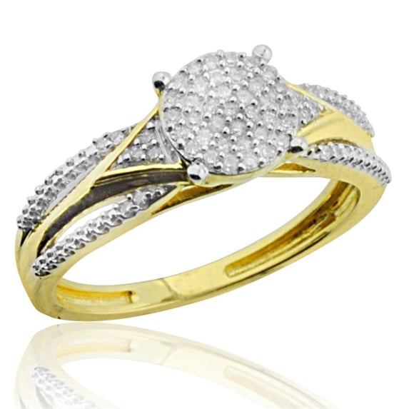 Midwest Jewellery 10K Yellow Gold Bridal Engagement Ring 7mm Wide Vintage Inspired Pave Set(i2/i3, i/j)