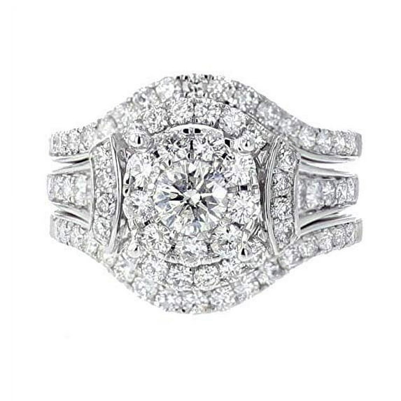 Midwest Jewellery 14K White Gold Bridal Set 2.00ctw Engagement Ring and 2 Bands Solitaire Center (7.5)