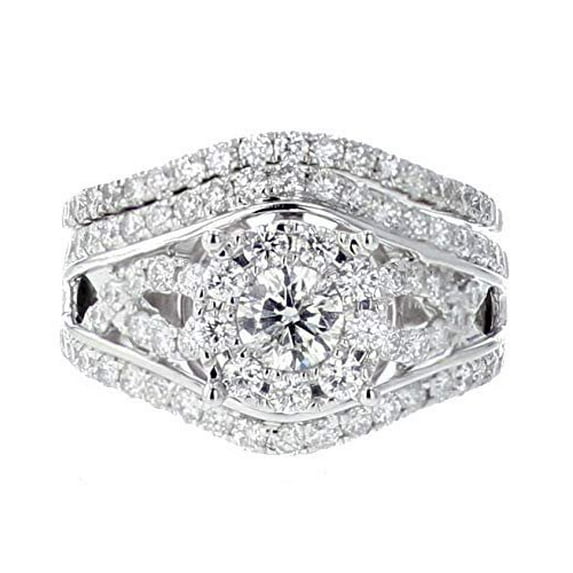 Midwest Jewellery 14K White Gold Engagement Ring and Band Set Round Solitaire Center 2.00ctw Infinity Sides 14.5mm Wide (9.5)