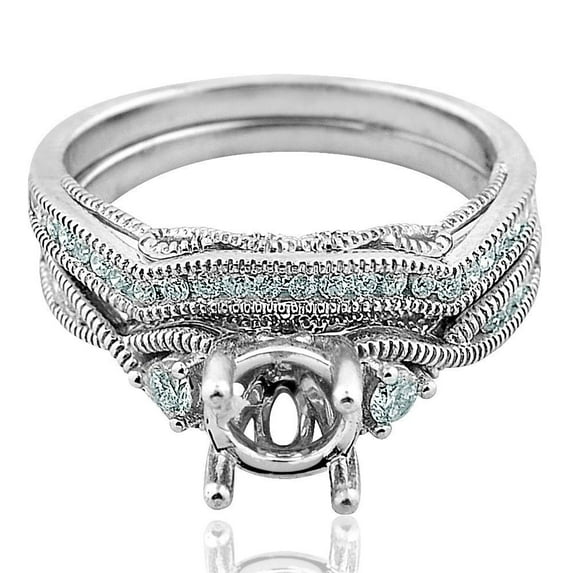 Midwest Jewellery 14K White Gold Wedding Ring Set Semi Mount 1/3ctw Diamonds Fits 1ct Round Solitaire (i2/i3, I/j)