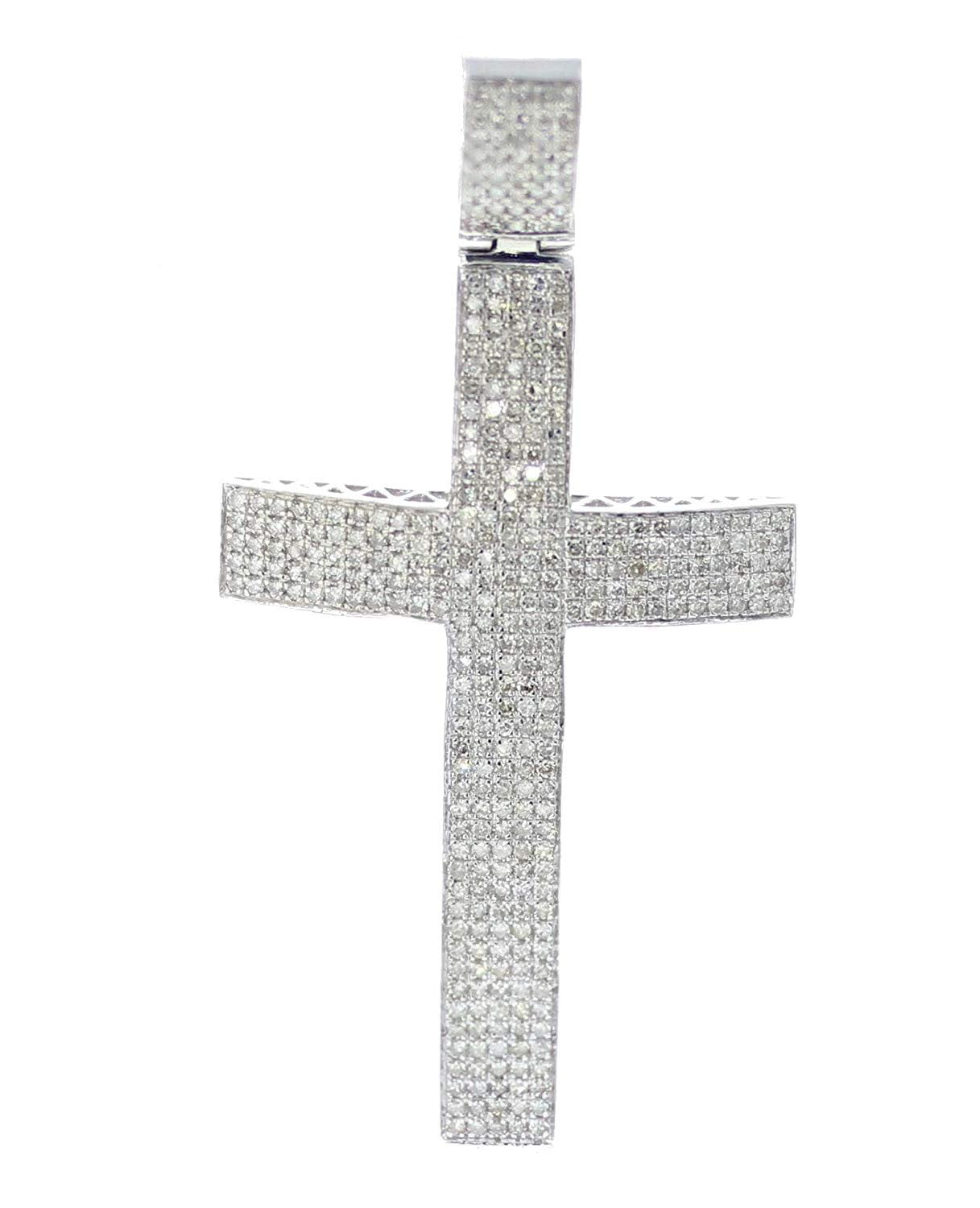 MIDWEST JEWELLRY Midwest Jewellery Cross Pendant with Diamonds 1.85ctw Sterling Silver Large 2.25 Inch Tall Mens Cross Charm