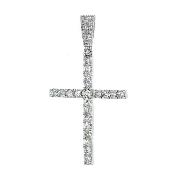Midwest Jewellery Diamond Cross Pendant Catholic Cross Mens or Womens 1.63ctw Diamonds 2 Inch Tall Sterling Silver