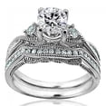 thumbnail image 1 of Midwest Jewellery Forever Brilliant Round Moissanite and Diamond 14K White Gold Bridal Wedding Set 1.28ctw Ornate Style, 1 of 3