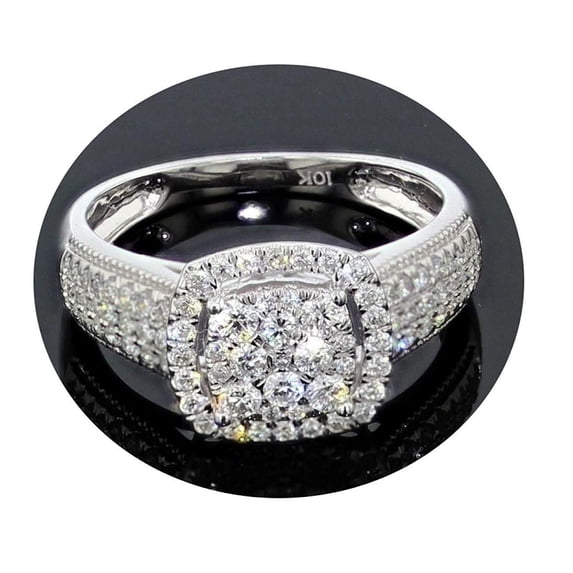 Midwest Jewellery Halo Engagement Ring Cushion Shaped 10K White Gold 2/3ctw Diamond Ring Her