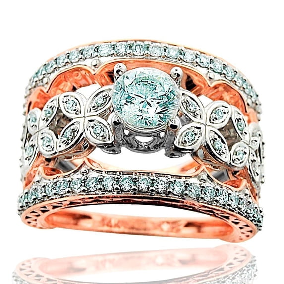 Midwest Jewellery Rose Gold Bridal Set 14K 1.70ctw Diamonds and Moissanite 12mm Wide (i1/i2, i/j)