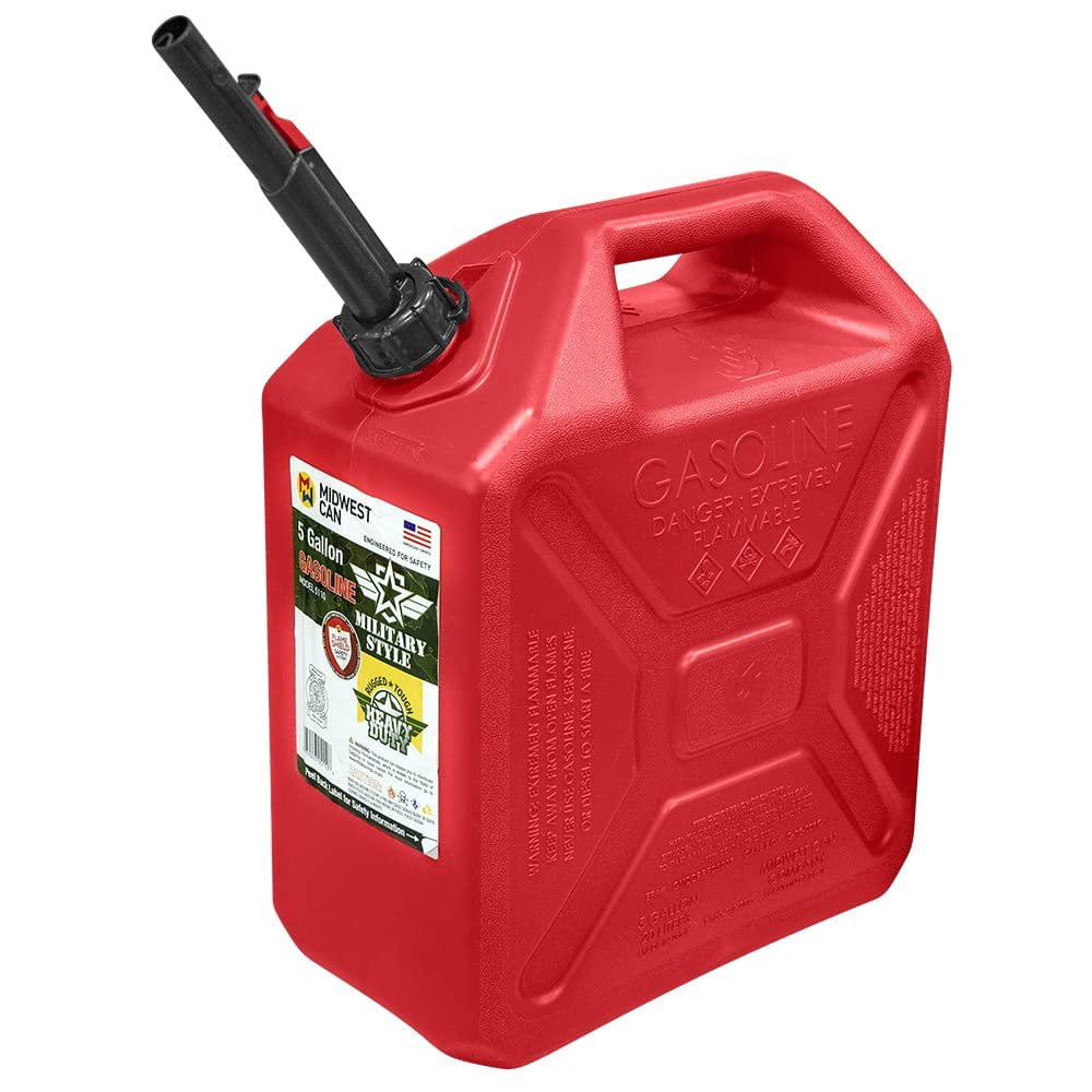 Midwest Military Style 5Gal Petrol Tank, MW2006 for Safely Storage and Transport, Red with Black, Medium