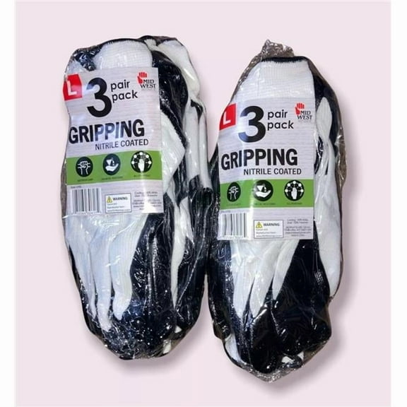 Midwest Quality Gloves 271081 Nitrile Dipped Gloves - Large - 3 Per Pack - Pack of 6