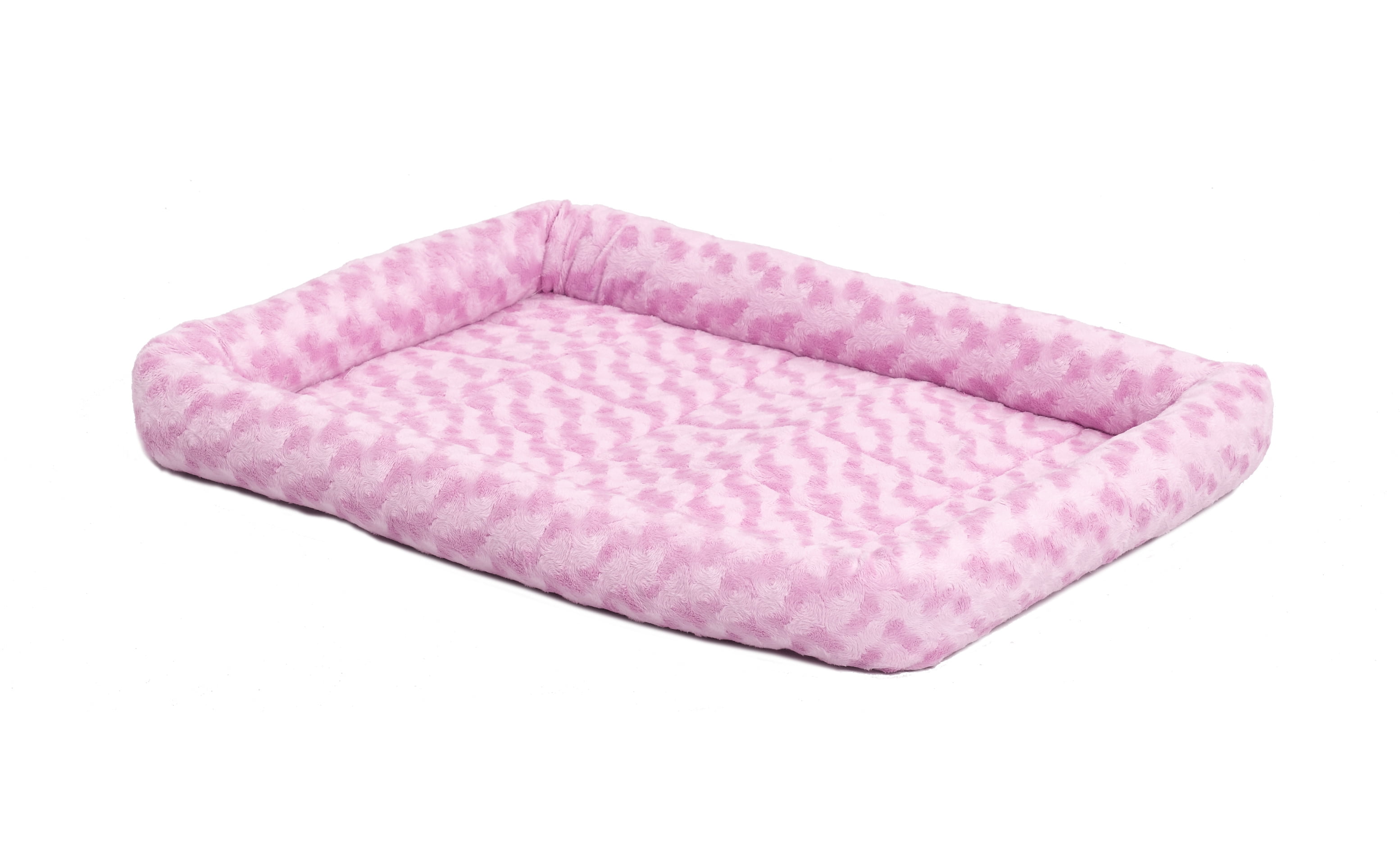 Pink Polyester Bolster Pet Bed with Cushioned Base