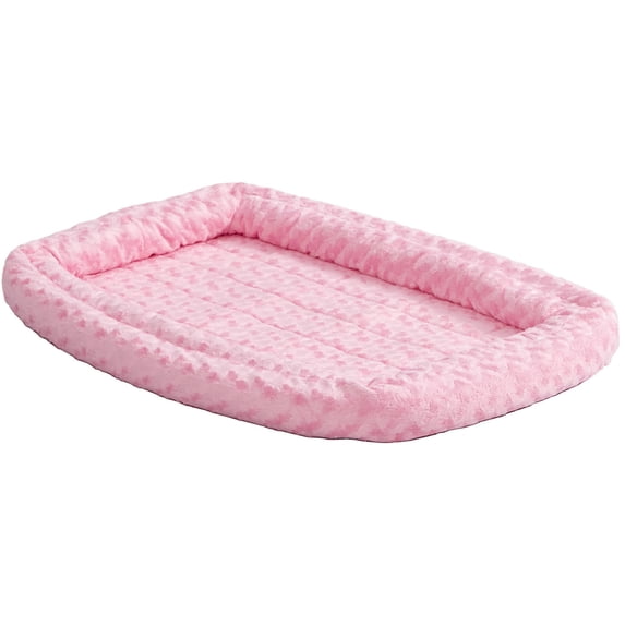 Midwest QuietTime Double Bolster Dog Bed & Crate Mat, Pink, 22"
