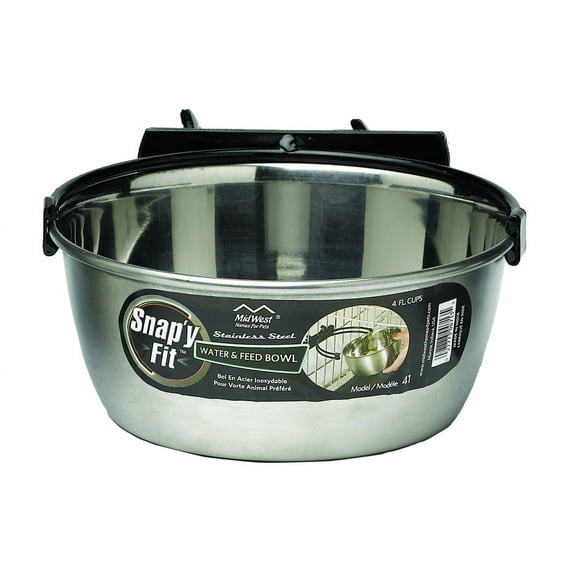 Midwest Stainless Steel Snap'y Fit Water and Feed Bowl 1 quart Stainless Steel, 4 cups/32 oz.