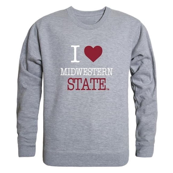 Midwestern State University Mustangs I Love Crewneck Sweatshirt, Heather Grey - Small