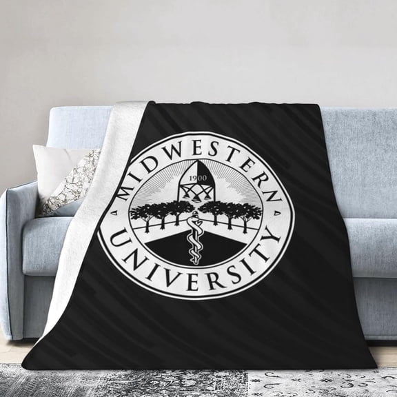 Midwestern University Downers Grove Logo Fleece Blanket, Very Soft Microfiber Flannel Blanket for Couch Warm and Cozy for All Seasons