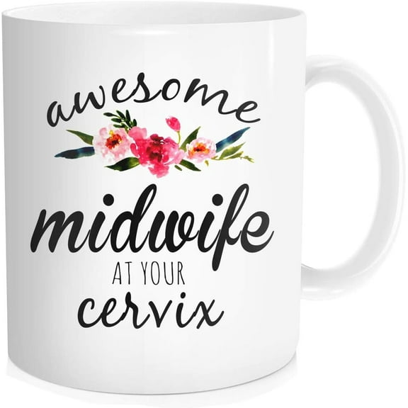 Midwife Coffee Mug for Doctor Nurse, Awesome Midwife at Your Cervix Coffee Tea Cup, Personalized Gift for Men Women, 11 oz Fine Bone China White