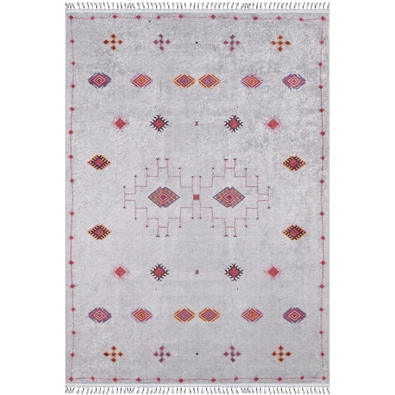 Miedzyborz Cream Medallion Polyester Area Rugs for Living Room Washable Rugs Boho Moroccan Area Rug Soft Geometric Bohemian Carpet Distressed Indoor Rug for Bedroom Dining Room Office Nonslip Rug