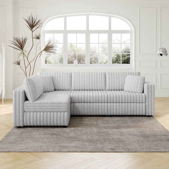 Miekor 106.3" Soft L-shaped 4-Person Sofa. Comfortable & Stylish. Matches Bedroom & Living Room. Light gray. Modern plush furniture. Modular design for versatility. L-shape offers unique style a 0011
