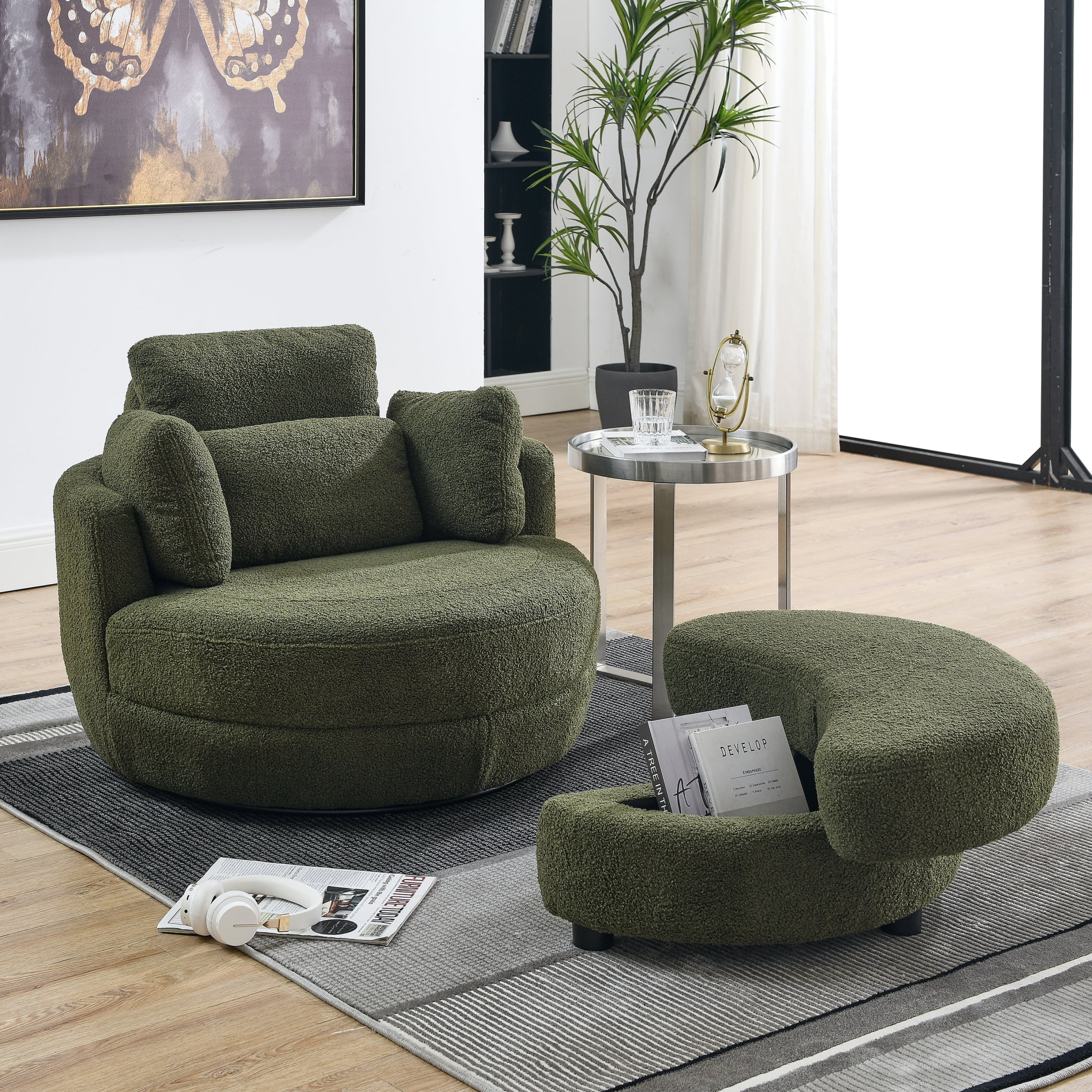 Miekor 39 W Oversized Swivel Chair with moon storage ottoman for Living Room Modern Accent Round Loveseat Circle Swivel Barrel Chairs for Bedroom Cuddle Sofa Chair Lounger Armchair 4 Pillow W4US8542 W...
