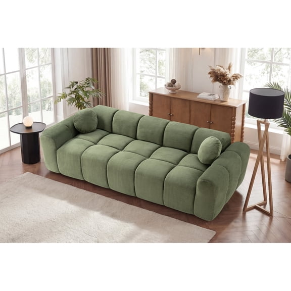 Miekor 98.4" Extra Large Compression Sofa, Corduroy Cloud Puff Couch for Living Room, 4-Seater Upholstered Sofa with 2 Pillows, Vacuum Packed Easy to Move for Small Space, Apartment, Studio No.8513
