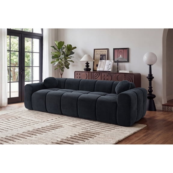 Miekor 98.4" Extra Large Compression Sofa, Corduroy Cloud Puff Couch for Living Room, 4-Seater Upholstered Sofa with 2 Pillows, Vacuum Packed Easy to Move for Small Space, Apartment, Studio No.6428