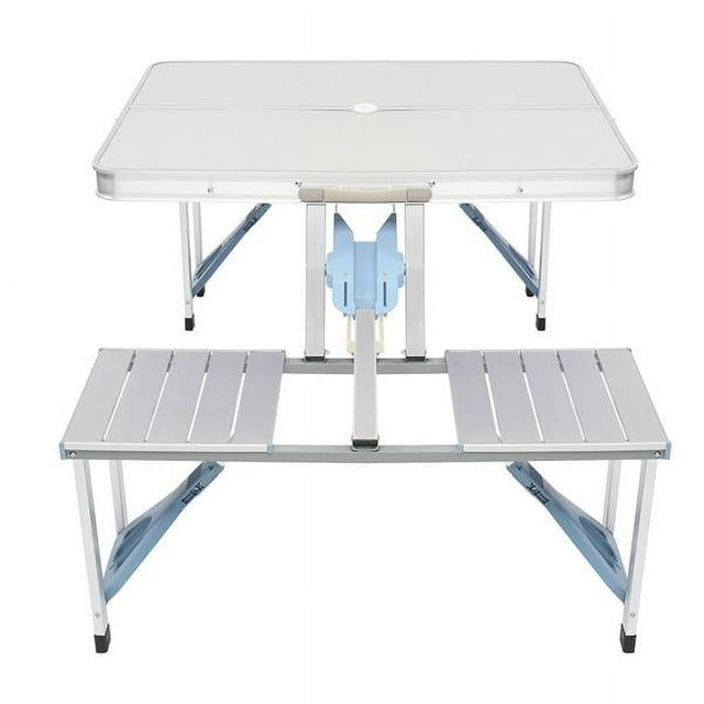 Miekor Aluminum Folding Camping Picnic Table Chair Set Portable Suitcase +Umbrella Hole