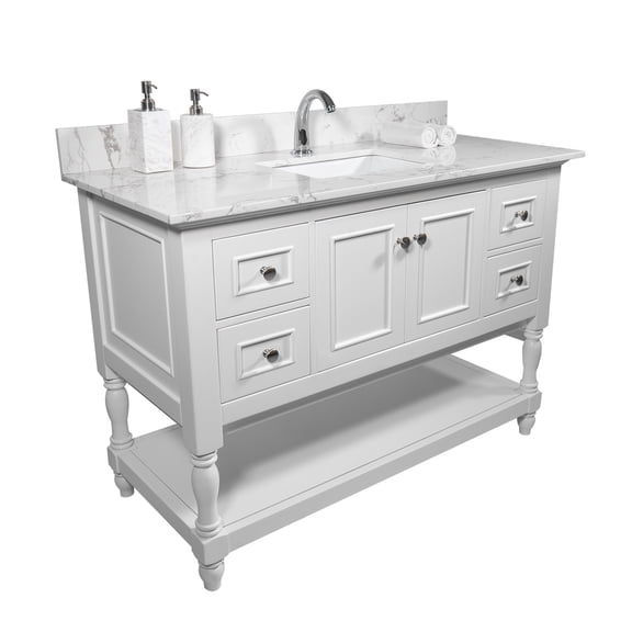 Miekor Carrara White Marble Bathroom Vanity Top with Undermount Sink and Backsplash, 43" x 22"
