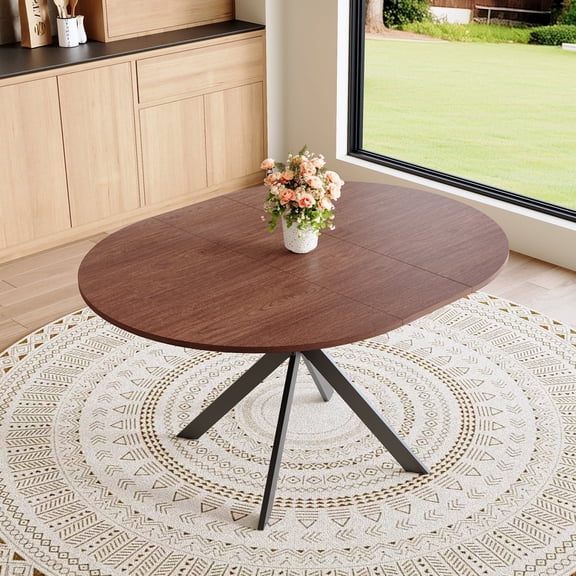 Miekor Extendable Round Dining Table (43" to 54") - Space-Saving Dining Table with Sturdy Metal Legs,for Small Apartment/Living Room, 4-6 Seater Multi-Functional Kitchen Room Dinner Table No.4865