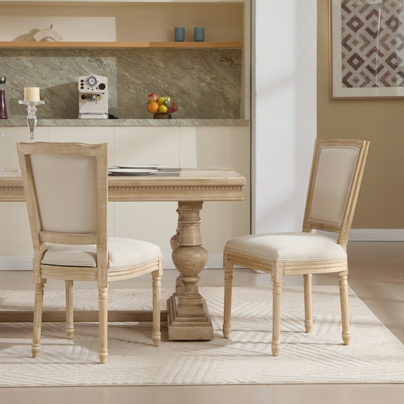 Miekor French Country Dining Chairs Set of 2, Upholstered Chairs with T-shaped Back, Wire drawing and carving techniques ,Disassemblable , for Living Room, Kitchen , Restaurant Use, Beige MK0734