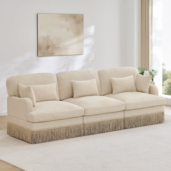 Miekor Furniture 100"Comfy Chenille Leopard Printing 3-Seater Sofa,Delicate Tassel Edge,Modern Fashion Modular Sectional Couch,Ergonomic Back and Seat Design,Easy Assembly,Deep Seat Design for No1848