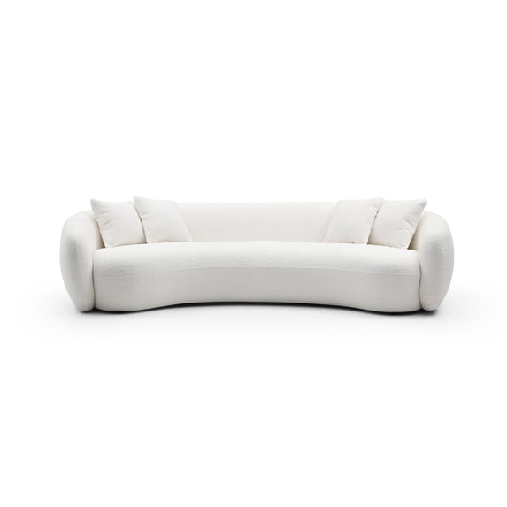 Miekor Furniture 102" 5-Seater Boucle Sofa Modern Sectional Half Moon Leisure Couch Curved Sofa Teddy Fleece Velet WHITE 38698