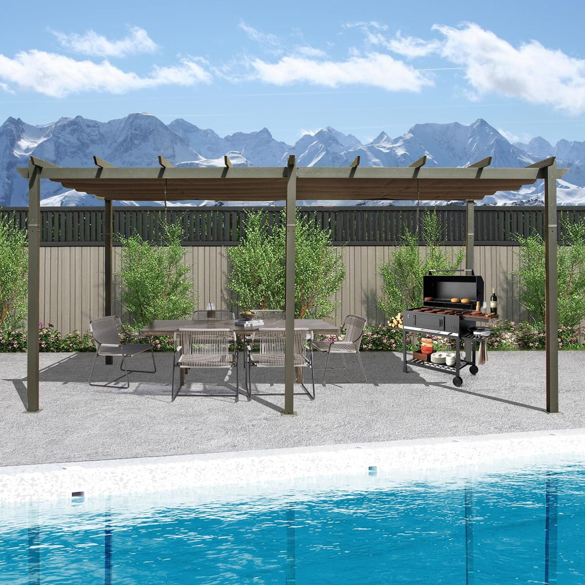 11x20 ft Dark Gray Aluminum Patio Pergola with Retractable Canopy