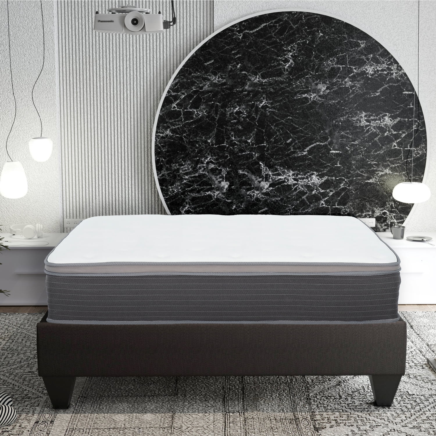 Miekor Furniture 12 in. Cal King Size Pocket Spring Hybrid Mattress Bed in a Box, Plush Euro Top Gel Memory Foam Mattress, White/Gray MK3701