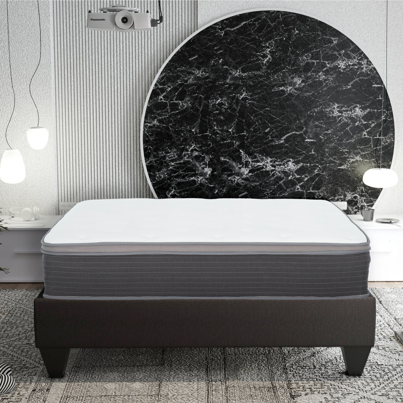 Miekor Furniture 12 in. King Size Pocket Spring Hybrid Mattress Bed in a Box, Plush Euro Top Gel Memory Foam Mattress, White/Gray 90662
