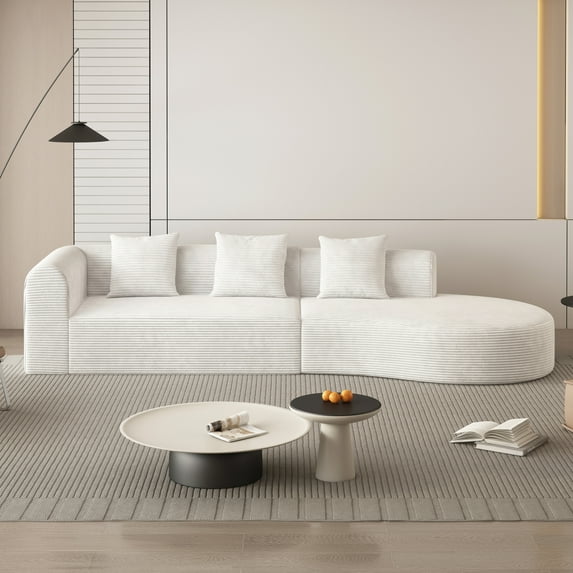 Miekor Furniture 123*37 Inch Extra Large Deep Modular Sofa, Cloud Sofa 4-Person Sofa, Can Sit Or Lie Down, Living Room Corduroy Modular Sofa, No Assembly Required, White 0049