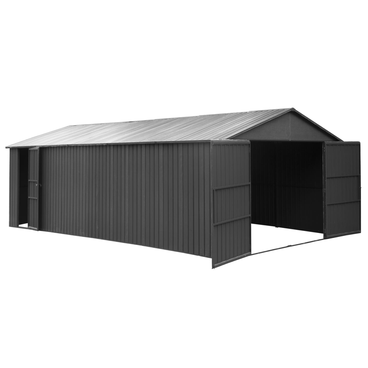 Miekor Furniture 12x25FT Outdoor Metal Garage Shed, Extra Large Metal Carport with Lockable Double Hinged Doors, Heavy Duty Car Shelter for Car, Truck, Motorcycle and Lawn Equipment, Dark Grey MK9689