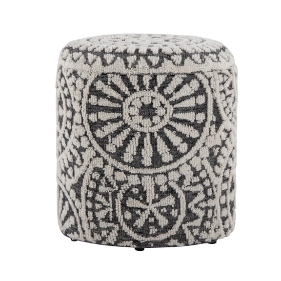 Miekor Furniture 18" Storage Ottoman in Black and Ivory Handwoven Wool with Tufted and Knotted Design No9715