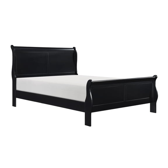 Miekor Furniture 1pc Black Finish Full Size Bed Traditional Louis Philippe Style Wooden Bedroom Furniture MK5205