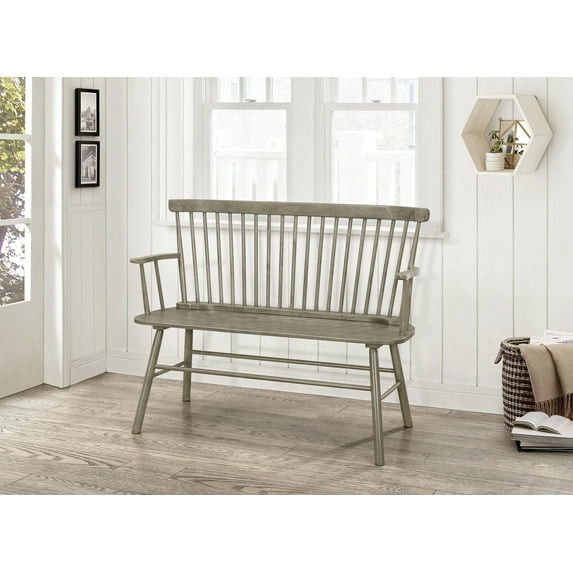 Miekor Furniture 1pc Casual Farmhouse Relaxed Vintage Wood Spindle Back Bench Gray Wooden Chair 11327