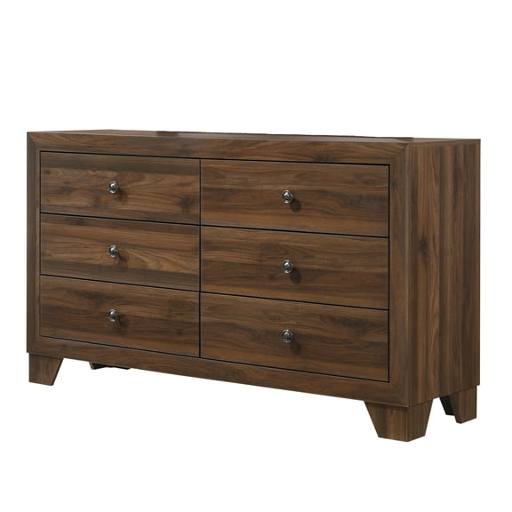 Miekor Furniture 1pc Contemporary 6-Drawer Storage Dresser Metal Hardware Rustic Brown Cherry Rustic Finish Wooden Bedroom Furniture MK0898