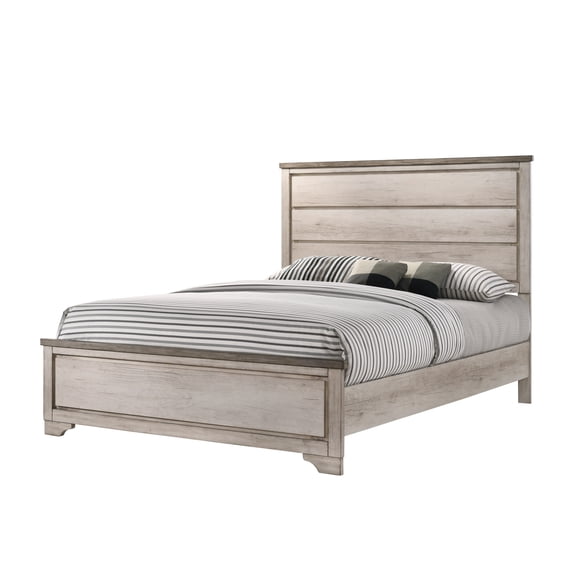 Miekor Furniture 1pc Contemporary Cottage Full Distressed Brown Panel Bed Charming Coastal Look Charming Rustic MK6931