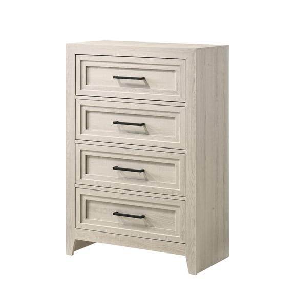 Miekor Furniture 1pc Contemporary Four Drawer Chest Geometric Design Off-White Finish Wooden Furniture MK5884