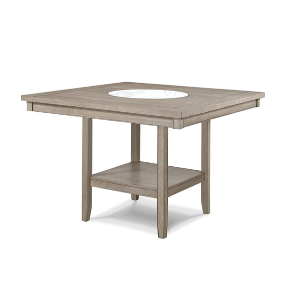 Miekor Furniture 1pc Contemporary Transitional Counter Height Dining Table w 20-Inch Faux Marble Lazy Susan All Tan / Beige Gray Finish Wooden Wood Veneers Solid Wood Dining Room Furniture MK1977