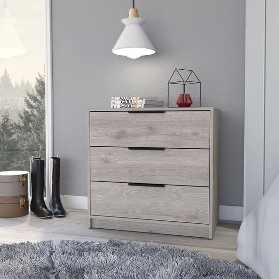 Miekor Furniture 3 Drawers Dresser Maryland, Superior Top, Light Gray Finish 122994