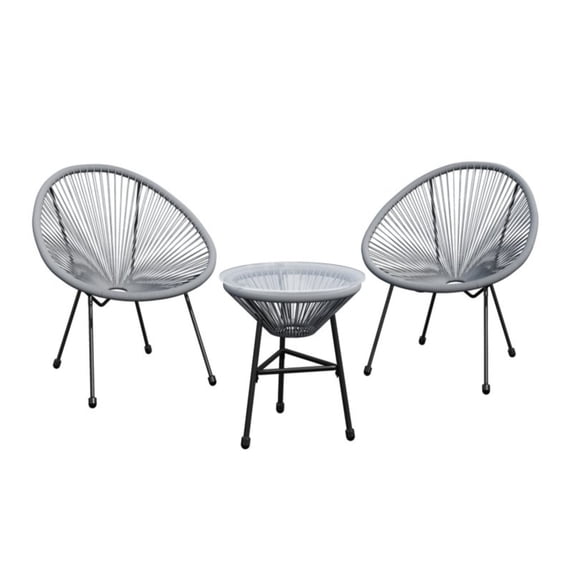 Miekor Furniture 3-Piece Acapulco Wicker Patio Bistro Set with 2 Gray Chairs & Glass Table No.4877