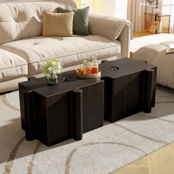 Miekor Furniture 3-Piece Artistic Puzzle Table Set,Modular MGO Side Tables with Interlocking Design (2 Convex & 1 Concave), 200lb Capacity for Indoor & Outdoor, Antique Copper Color No.8948