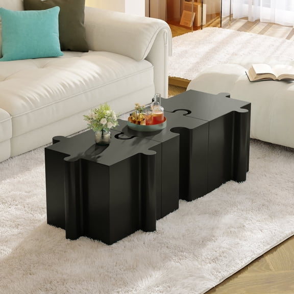 Miekor Furniture 3-Piece Artistic Puzzle Table Set,Modular MGO Side Tables with Interlocking Design (2 Convex & 1 Concave), 200lb Capacity for Indoor & Outdoor,Black Color No.8833