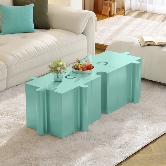Miekor Furniture 3-Piece Artistic Puzzle Table Set,Modular MGO Side Tables with Interlocking Design (2 Convex & 1 Concave), 200lb Capacity for Indoor & Outdoor, Light Green Color No.4741