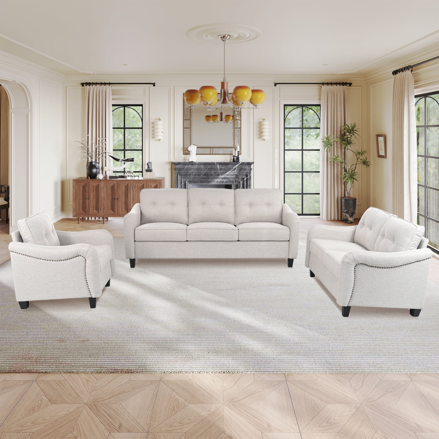 Miekor Furniture 3 Piece Living Room Sofa Sets, Sectional Couch and ...